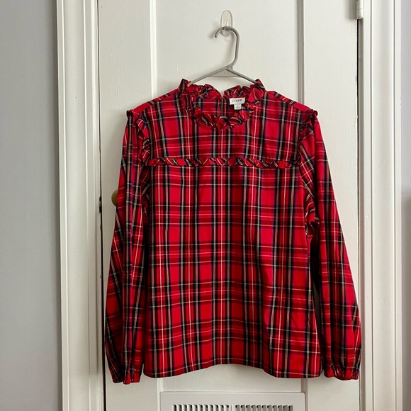 JCREW NWT Tartan Plaid RUFFLE collar blouse top - Picture 3 of 6